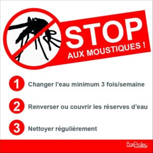 BOXPROTEC -stop aux moustiques / panneau / autocollant / stickers / conseil / gros texte / fond blanc